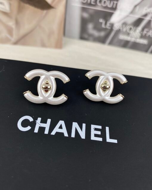 Chanel new style white resin double C earrings