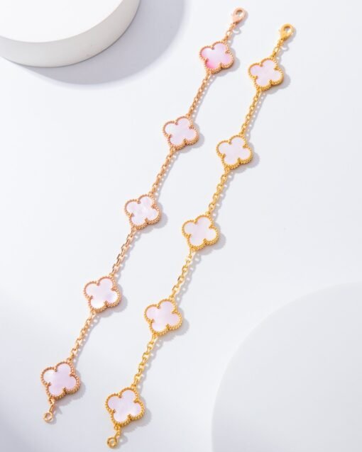 VCA Van Cleef Arpels Natural Pink Mother-of-Pearl Five-Flower Bracelet