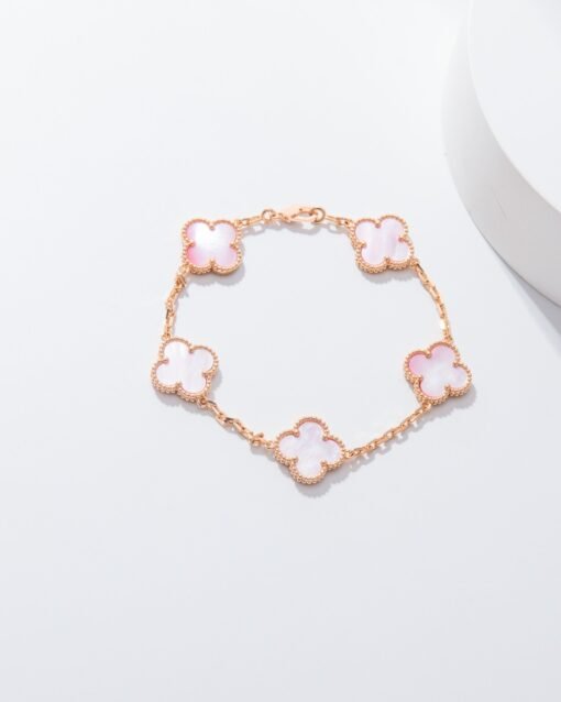 VCA Van Cleef Arpels Natural Pink Mother-of-Pearl Five-Flower Bracelet - 图片 2