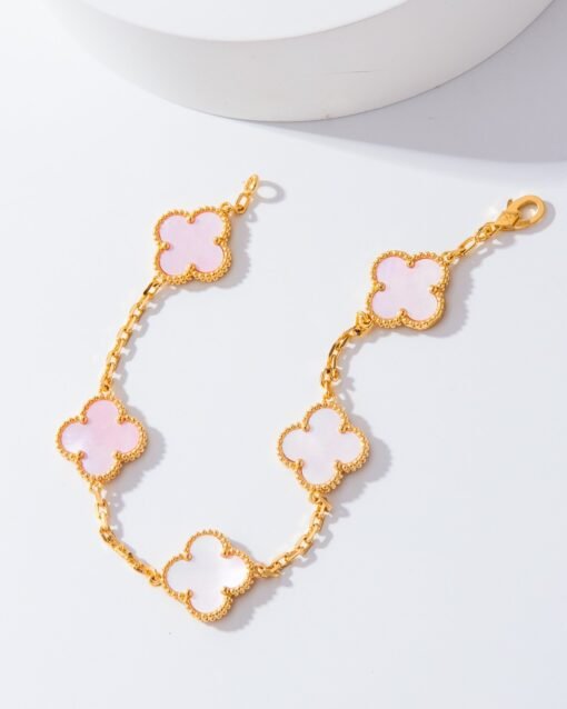 VCA Van Cleef Arpels Natural Pink Mother-of-Pearl Five-Flower Bracelet - 图片 5