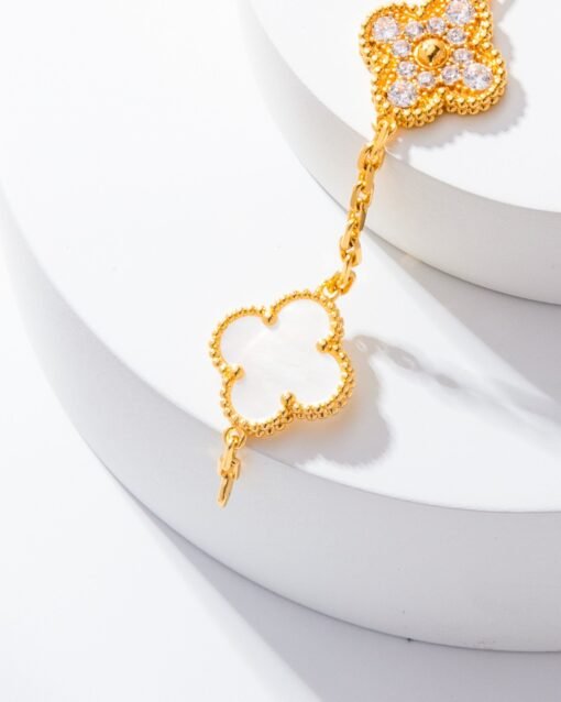 VCA Van Cleef Arpels Diamond White Mother-of-Pearl Five-Flower Bracelet - Image 9