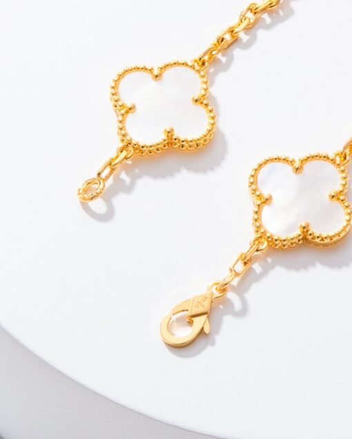 VCA Van Cleef Arpels Diamond White Mother-of-Pearl Five-Flower Bracelet - Image 8