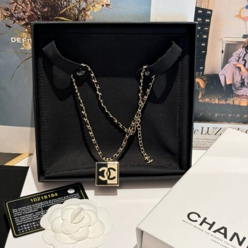 Chanel 24a new model
Light gold black LOGO square leather necklace