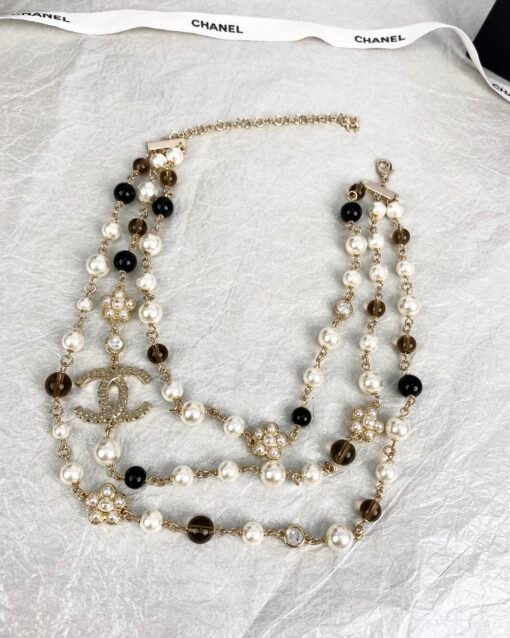 CHANE Chanel 24B new three-layer small flower black and white pearl necklace - Image 14