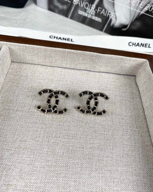 Chanel  Fashion Black Leather Double C Stud Earrings - 图片 6