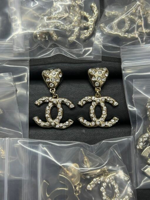 Chanel new rhinestone double c earrings