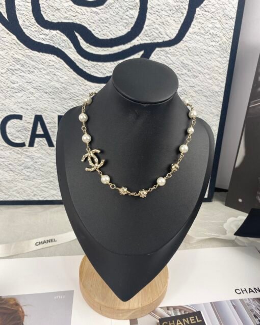 Chanel new style metal ball diamond-set double c pearl necklace - Image 3
