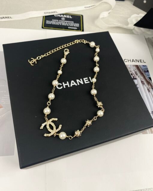 Chanel new style metal ball diamond-set double c pearl necklace - Image 2