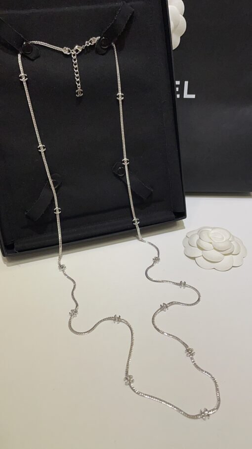 15 flowers silver
 24B new style fifteen flowers double C silver snake bone chain long necklace sweater chain - Image 3