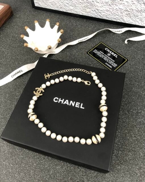 Chanel new half-pearl black oil-drop double c ball resin pearl necklace - Image 5