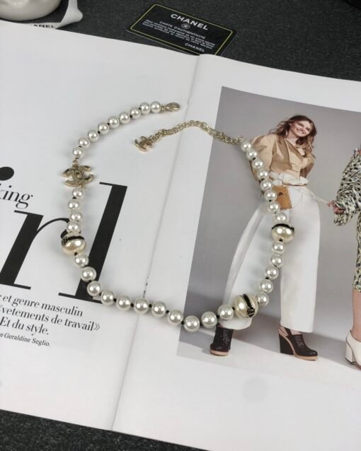 Chanel new half-pearl black oil-drop double c ball resin pearl necklace - Image 6