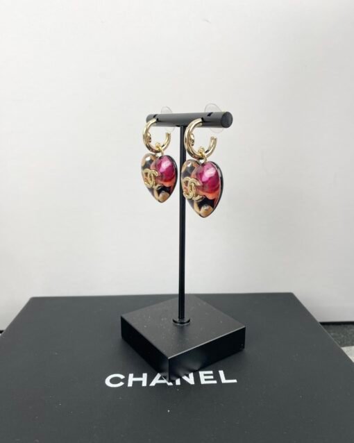 Chanel new style camouflage elements resin peach heart ear hook style earrings - Image 3