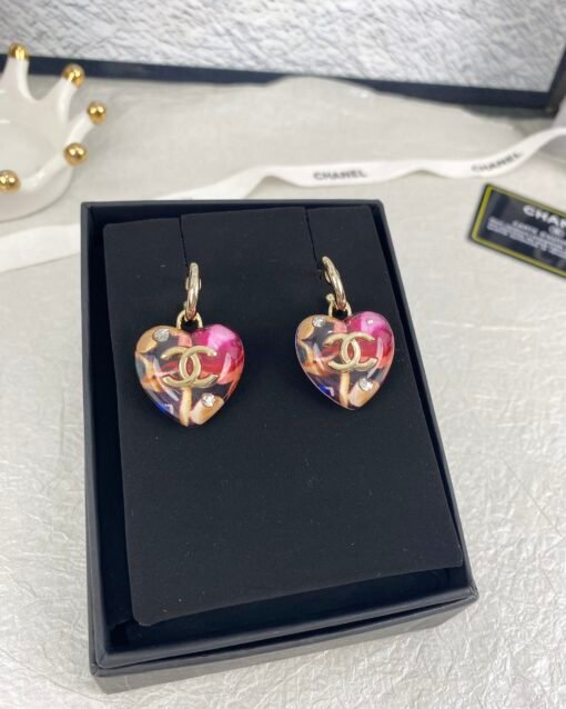 Chanel new style camouflage elements resin peach heart ear hook style earrings