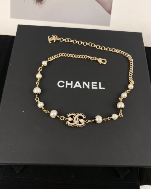 Chanel new black and white double cC letters oil-drop enamel pearl necklace - Image 3