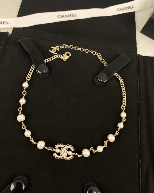 Chanel new black and white double cC letters oil-drop enamel pearl necklace - Image 8