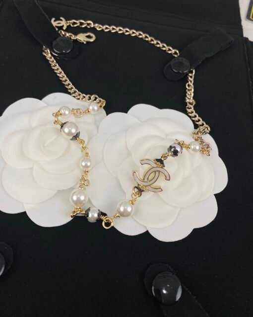 Chanel new black and white double C oil-drop letter enamel pearl necklace - Image 2