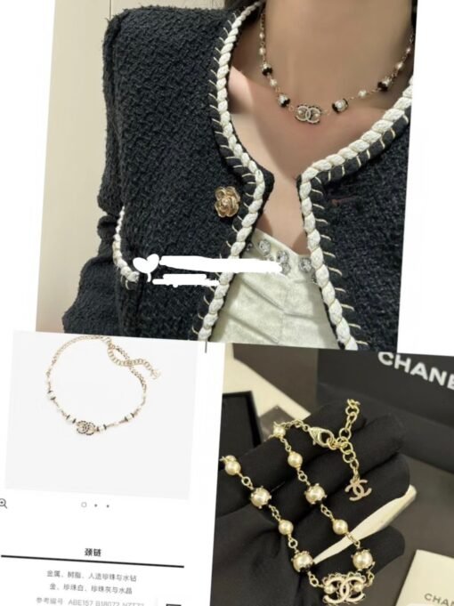 Chanel new black and white double cC letters oil-drop enamel pearl necklace - Image 4