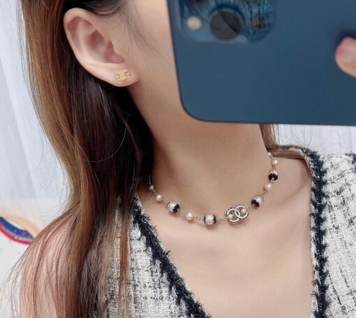 Chanel new black and white double cC letters oil-drop enamel pearl necklace - Image 7