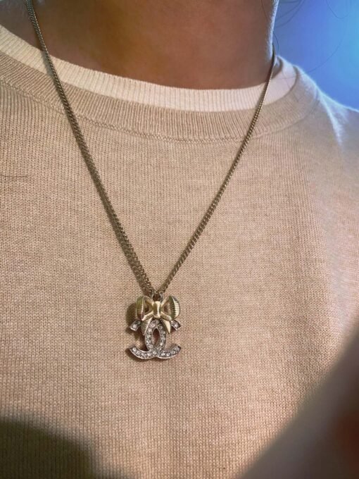 Chanel new light gold bow silver two-color full diamond necklace - Image 3