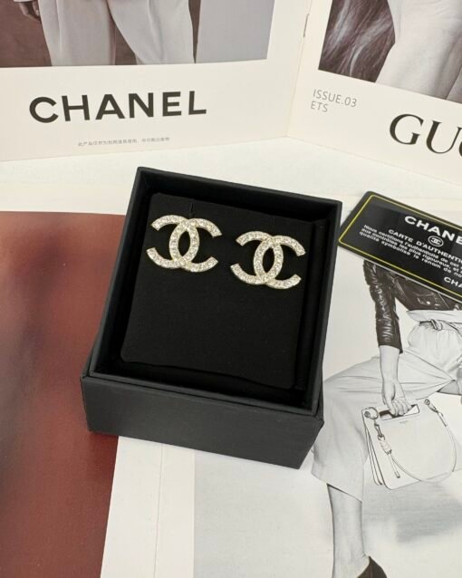Chanel classic double C full diamond gold earrings - Image 2