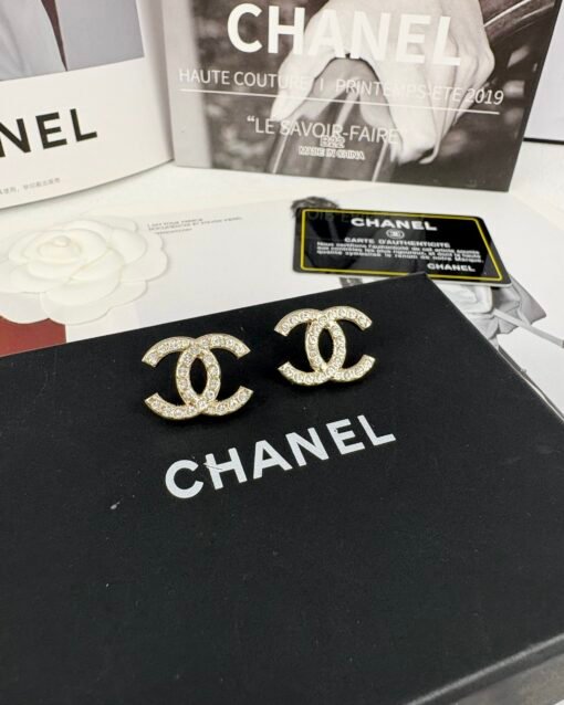 Chanel classic double C full diamond gold earrings