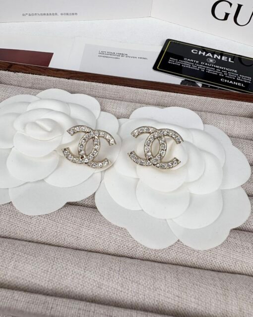 Chanel classic double C full diamond gold earrings - Image 3