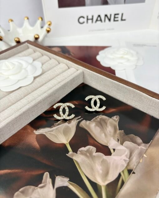 Chanel classic double C full diamond gold earrings - Image 4