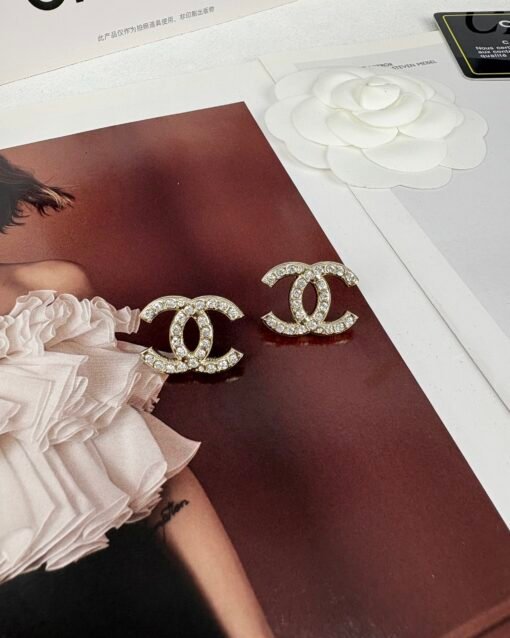 Chanel classic double C full diamond gold earrings - Image 5