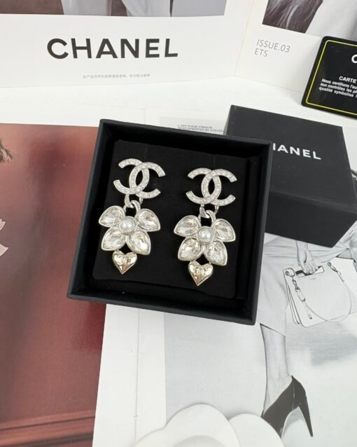 Chanel new style silver wheat ear diamond light gold love pendant earrings