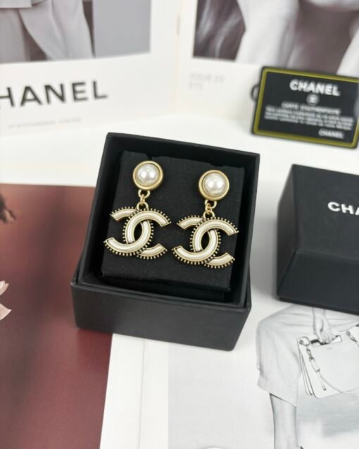 Chanel new style double c resin ancient gold high-end earrings