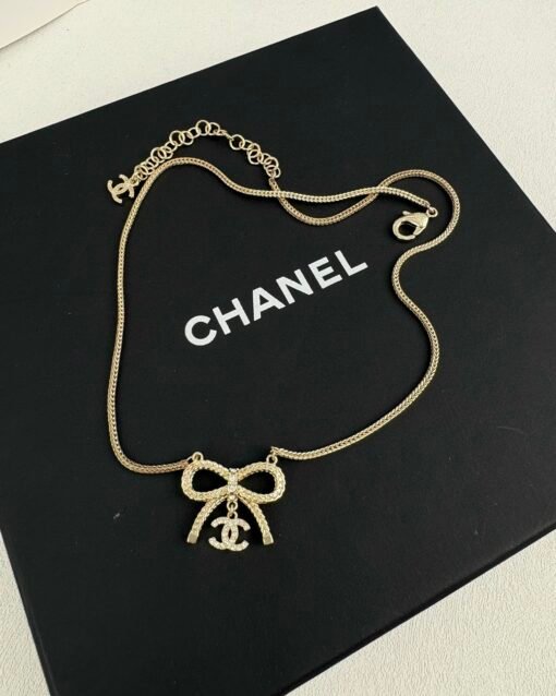 Chanel new style bow double c full diamond necklace