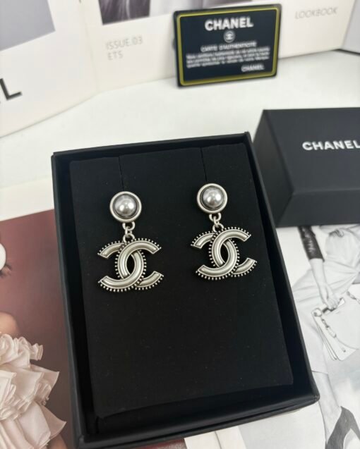 Chanel new style ancient silver double c resin high-quality earrings
