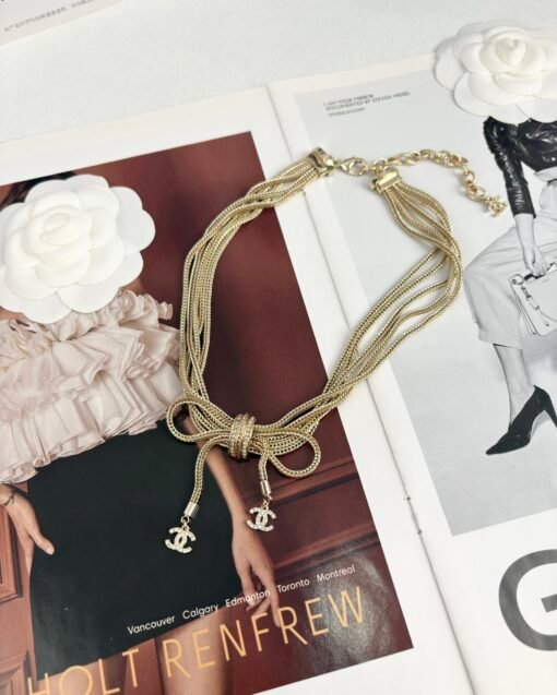 Chanel new style, heavy industry five-layer chain, bow pendant, necklace - Image 3