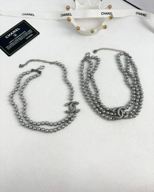 Chanel new product ancient silver resin double-layer gun color pearl necklace - Image 7