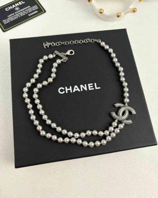 Chanel new product ancient silver resin double-layer gun color pearl necklace - Image 6