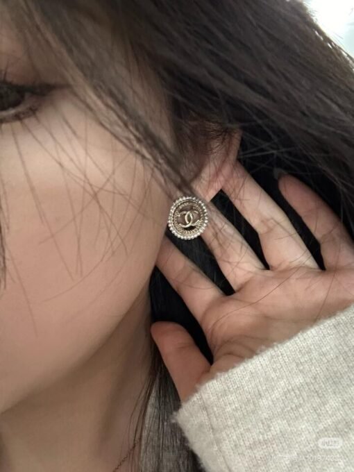 Chanel new round hollow diamond glossy double C inlaid diamond earrings - Image 6