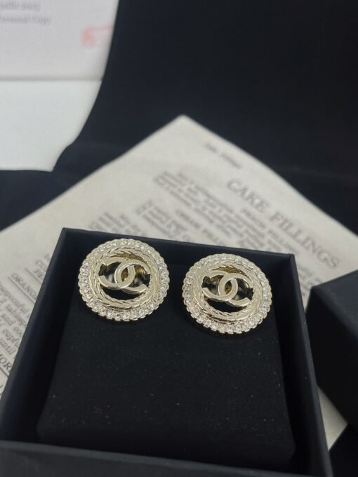 Chanel new round hollow diamond glossy double C inlaid diamond earrings - Image 3
