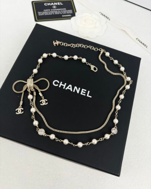 Chanel new style bow double-layer pearl braided chain double c necklace - Image 2