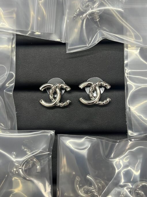 Chanel new glossy silver stud earrings