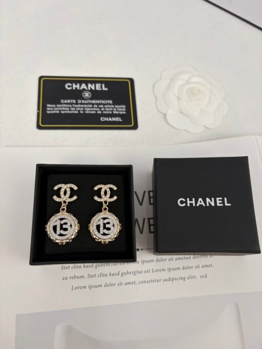Chanel new style gold diamond round silver number 1full diamond hollow pendant large earrings - Image 7