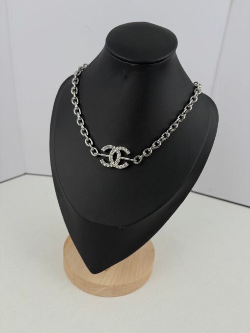 Chanel new style silver full diamond double c chain adjustable necklace - Image 5