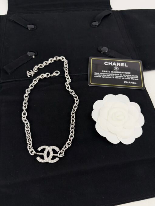 Chanel new style silver full diamond double c chain adjustable necklace - Image 4