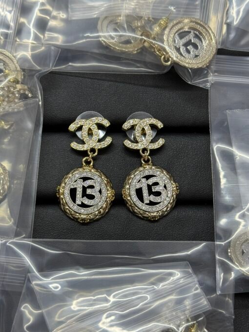Chanel new color combination number 1silver rhinestone large earrings