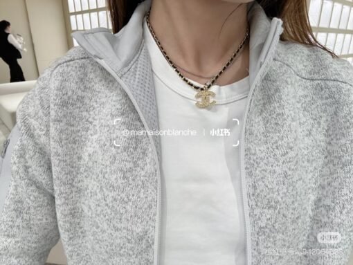 Chanel new leather double C rhinestone gold necklace - Image 4