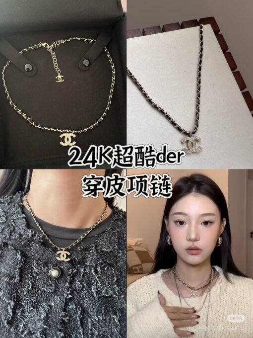 Chanel new leather double C rhinestone gold necklace - Image 5