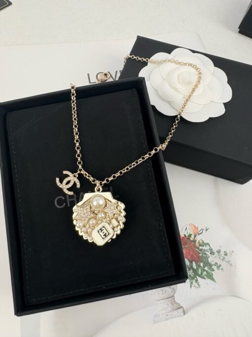 Chanel new style full diamond stars shell pearl small perfume bottle pendant simple necklace - 图片 7