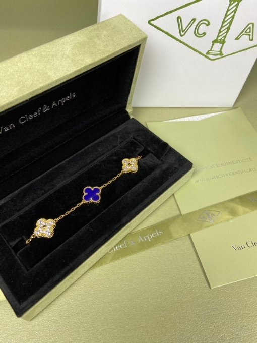 Van Clerk Arpel Bracelet VCA Five-flowered lapis lazuli diamond bracelet Platinum Gold Rose Gold - 图片 4