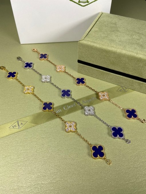 Van Clerk Arpel Bracelet VCA Five-flowered lapis lazuli diamond bracelet Platinum Gold Rose Gold