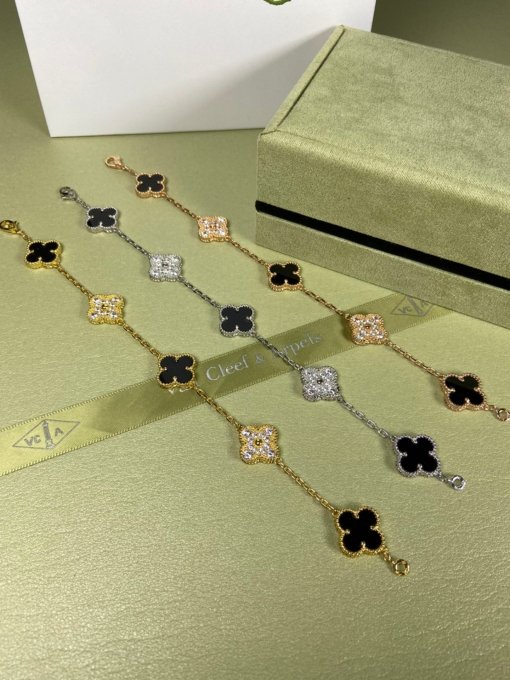 Van Clerk Arpel Bracelet VCA Five-flowered Black Agate Diamond Bracelet Platinum Gold Rose Gold