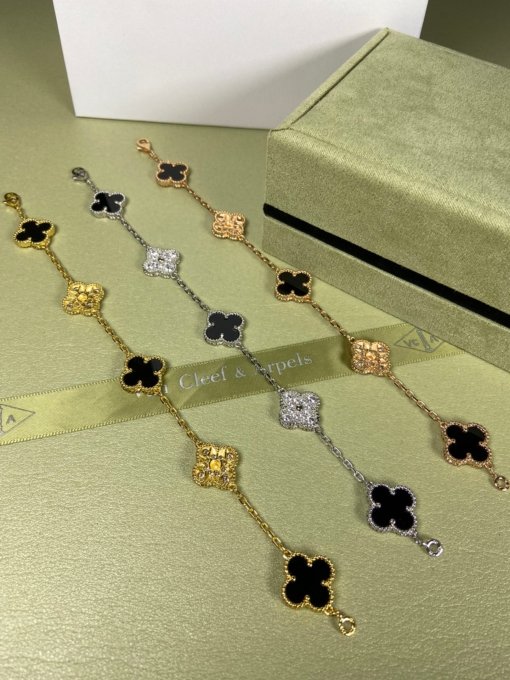 Van Clerk Arpel Bracelet VCA Five-flowered Black Agate Diamond Bracelet Platinum Gold Rose Gold - Image 2